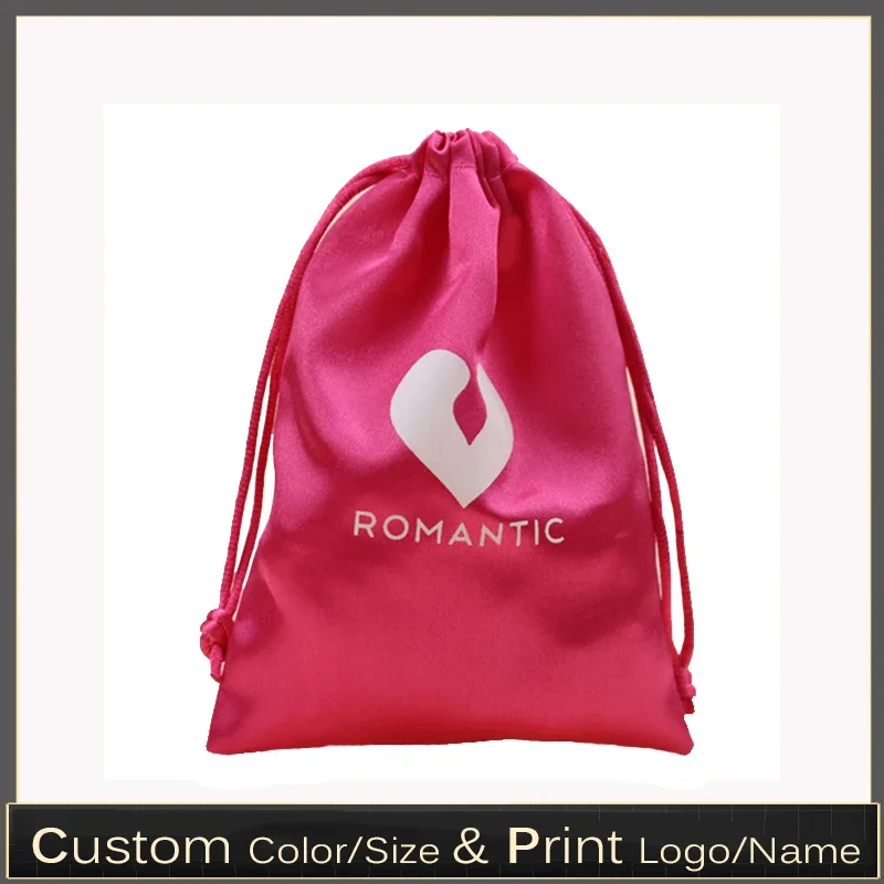 Print Logo Custom Satin Virgin Hair Bags Eye Mask Collection Silk Pocket Gift Bag  Hair Dryer Drawstring Storage Bag 10pcs/lot