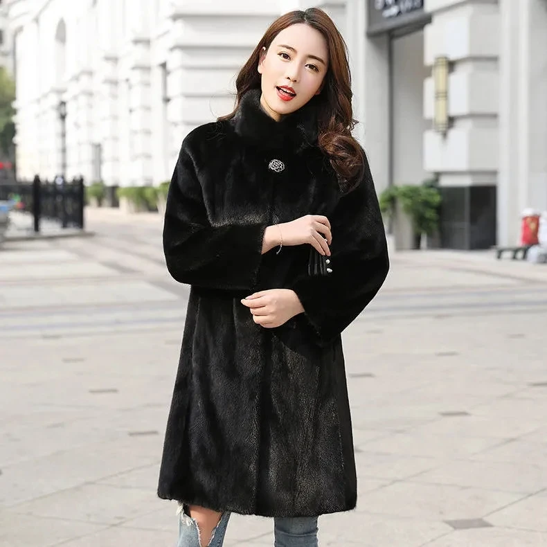 Mink Fur Coat Female Mink Imitation Fur Coat 2024 New High-Grade Mink Velvet Coat Standing Collar Haining Fur Coat