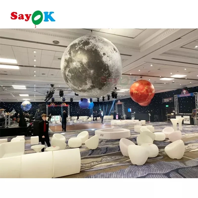 Inflatable Moon Ball With LED Lights Solar System Satellite Model Large Planet Balloon for Event Party Show Stage Decoration