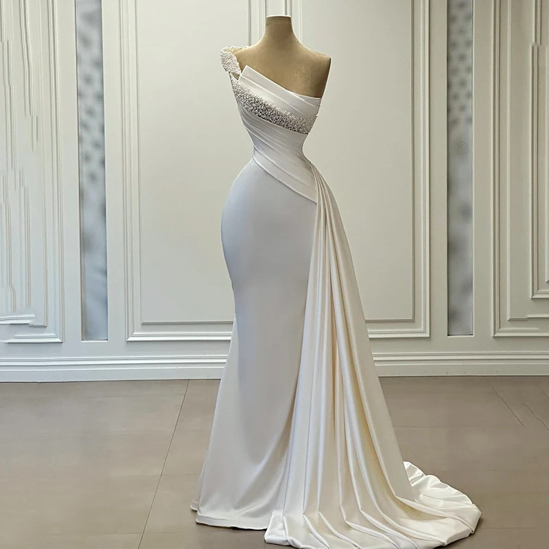 Eightree-Robe de mariée sirène formelle, robe de mariée en satin perlé, robe longue blanche Boho, mariage à la mode, tout ce qui est fait sur mesure