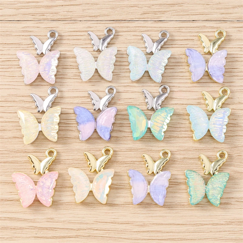 5 Stück 16 x 20 mm niedliche bunte Kristall-Anhänger mit fliegenden Schmetterlingen für die Schmuckherstellung, Ohrringe, Halsketten, DIY-Bastelzubehör – Detail 2