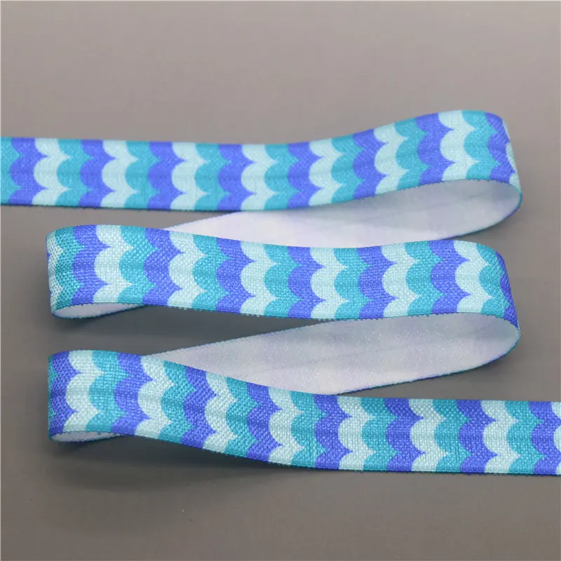 DHK 5/8'' 50yards Wave Dye Tie Marble Printed Fold Elastic FOE Stretch Ribbon Accessories Craft DIY Sewing S2524