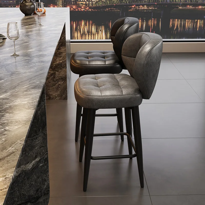 

HYS bar chair household wrought iron rotating wine high chair backrest front desk high stool