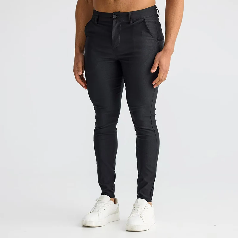 Men Skinny Pant Sand Color Straight Classic Trousers Casual Daily For Office Parties Male Cowboy Pants