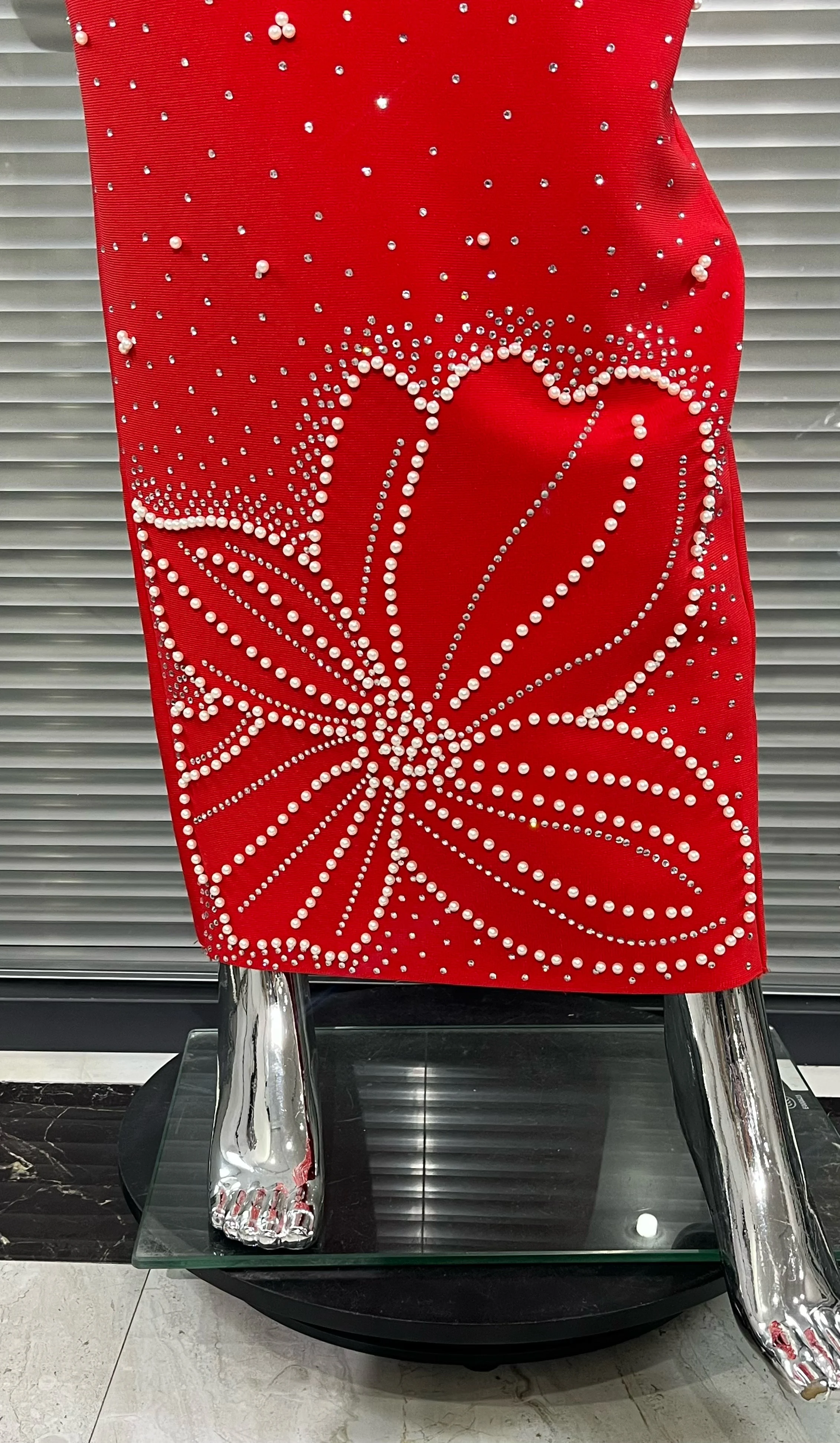 Golden Seastar Cross-over Collar Sleeveless Bodycon  Red Long Bandage Dress Fashion Woman Birthday Party Dress Vacation Outfit