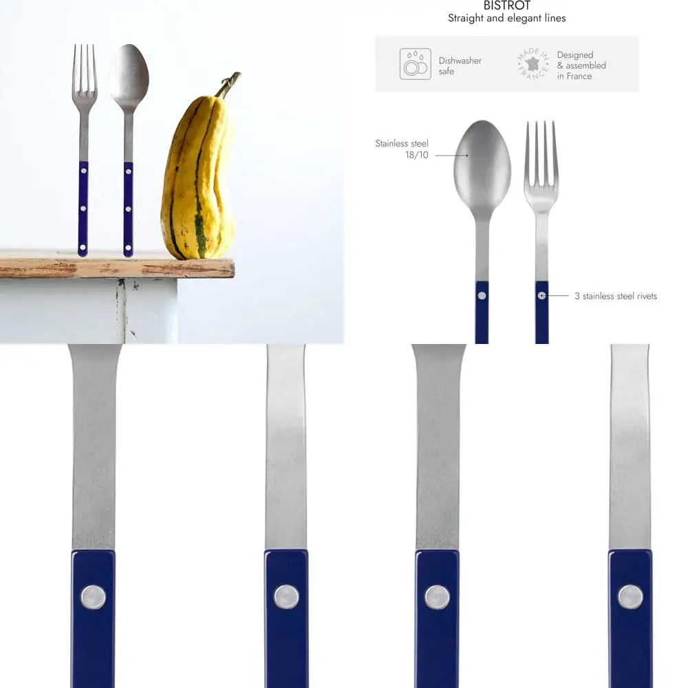 

Винтажный сервировочный набор из 2 предметов: большие столовые приборы из нержавеющей стали темно-синего цвета с нейлоном, можно мыть в посудомоечной машине.