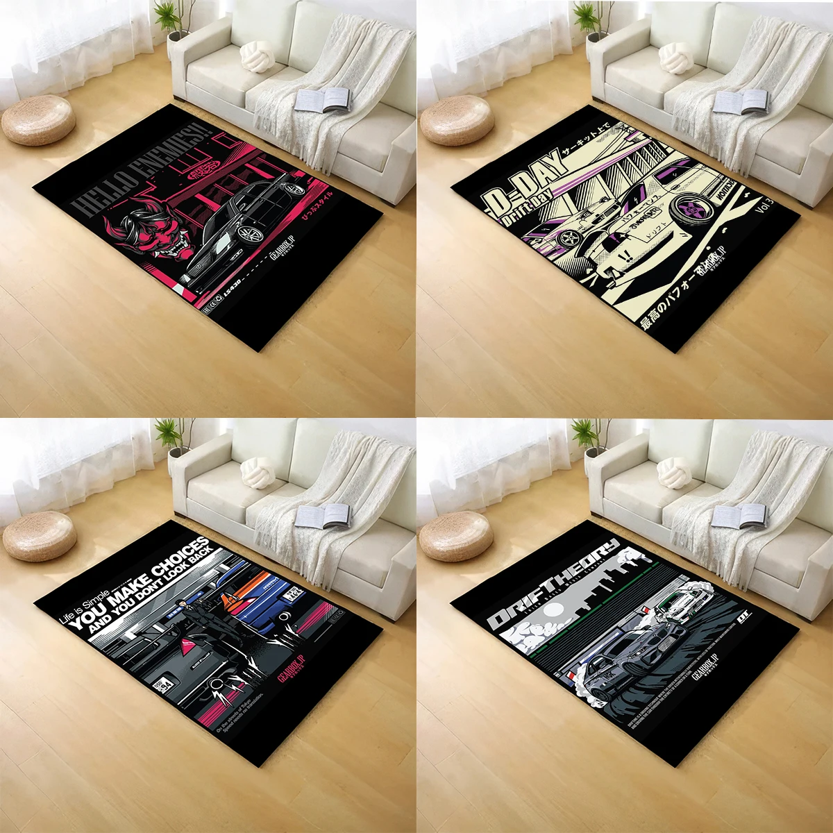 JDM Cool16car-滑り止めのレトロなプリントカーペット,リビングルームの装飾,入り口,キッチン,廊下,日本
