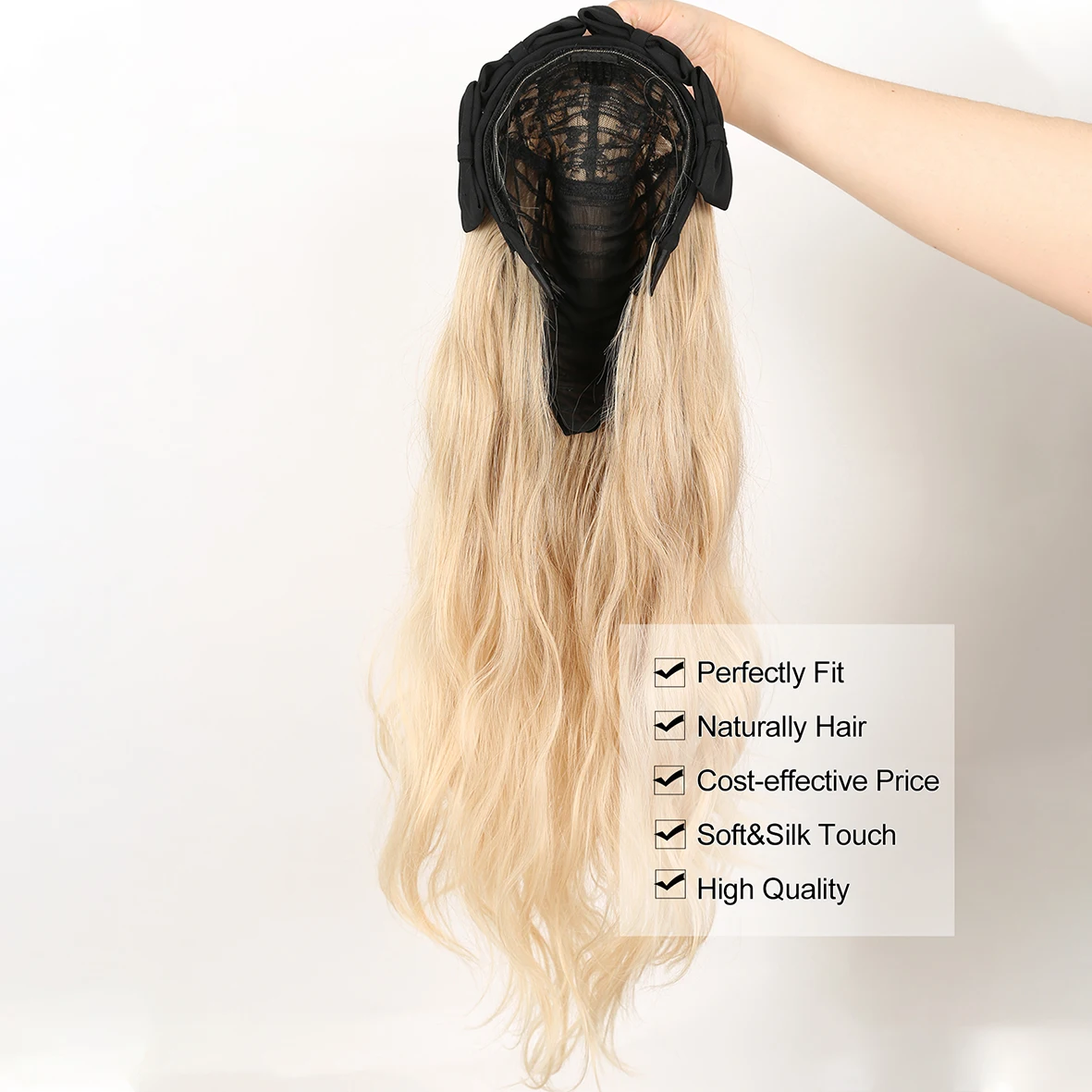 Long Wavy Synthetic Half Wig Headband Wig Beginners Friendly Heat Resistant Half Wig