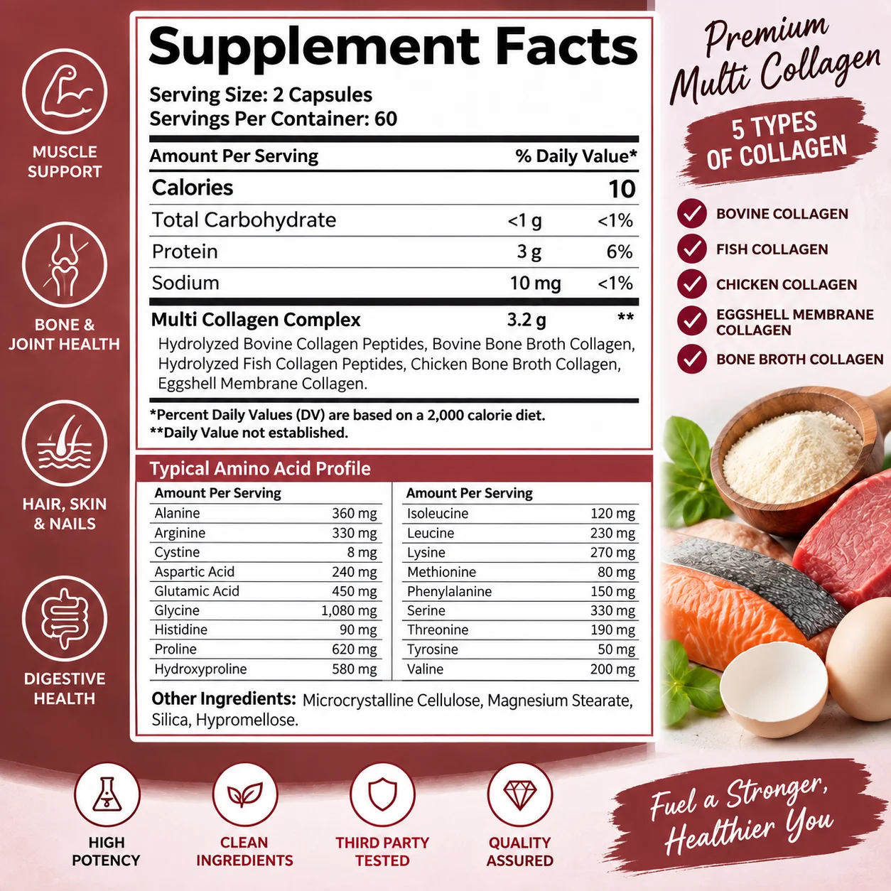 Multi Collagen Protein - Firming Skin, Promotes Collagen Synthesis, Supports Joint, Bone and Muscle Health, Maintains Vitality