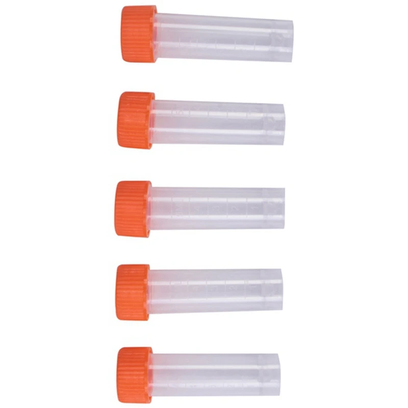 200Pcs Plastic Test Tubes With Screw Cap,5Ml Centrifuge Test Tube, Plastic Freeze Test Tubes,For Office Chemistry Sample