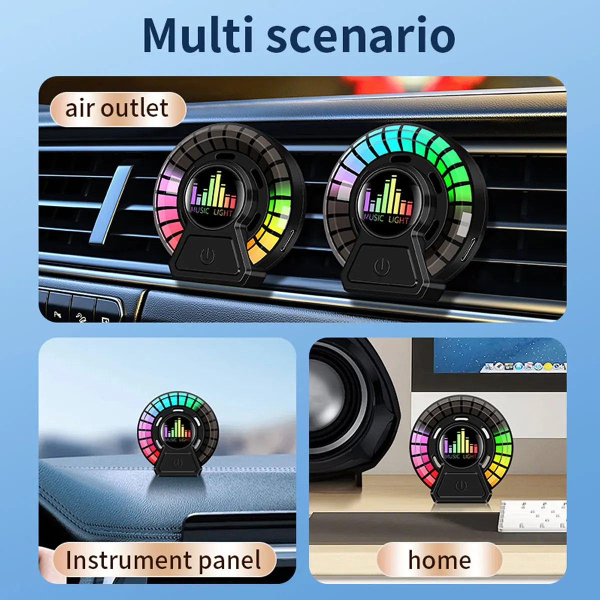 2xCar Air Freshener Outlet Fragrance Air Vent Aromatherapy Interior Perfume RGB Music Rhythm Lamp Voice Pick Up Atmosphere Light