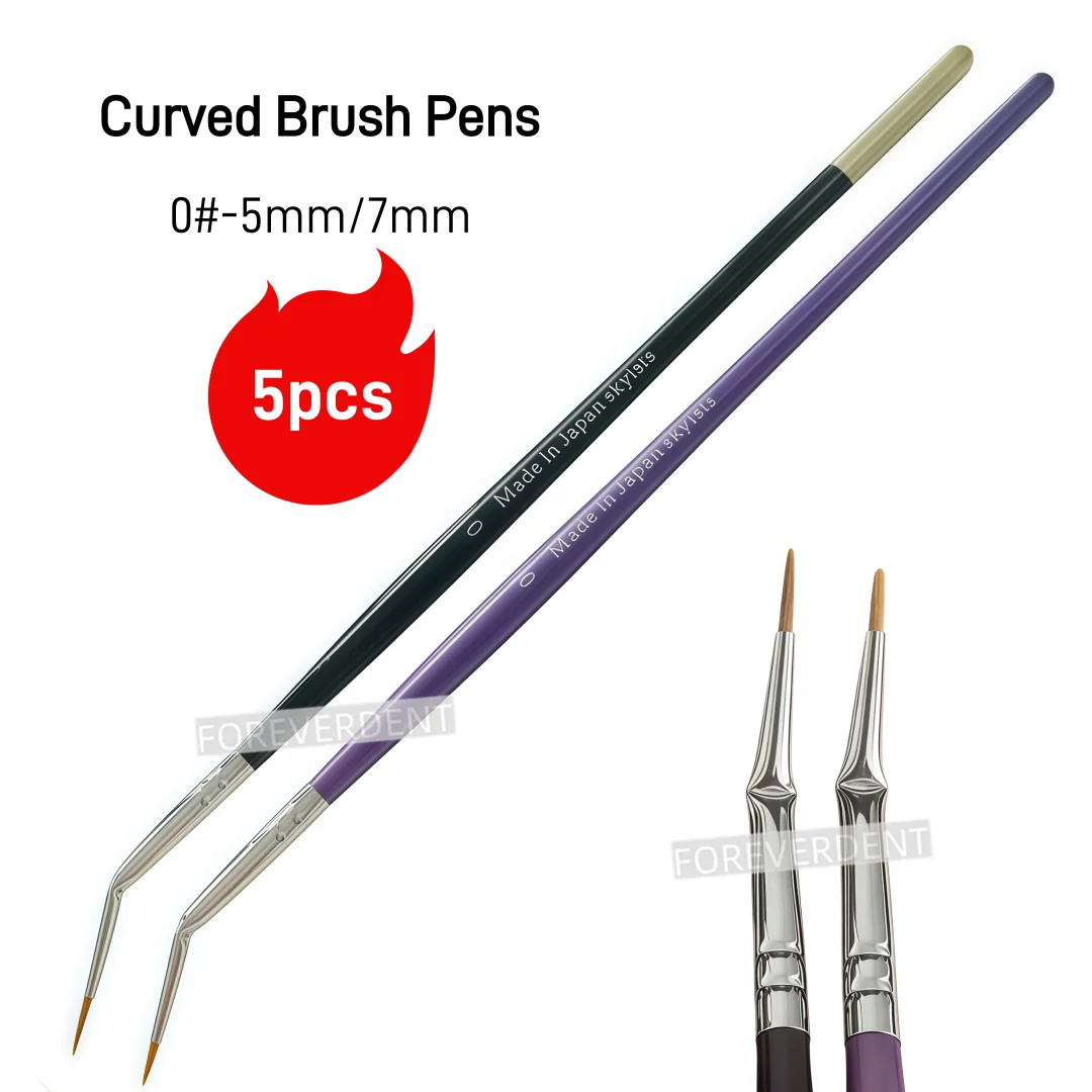

5pcs Skyists Nylon Hair Brushes Dental 0# Curved Brush Pens Denture Dentine Lab Ceramco Metal Powder 0# 2#