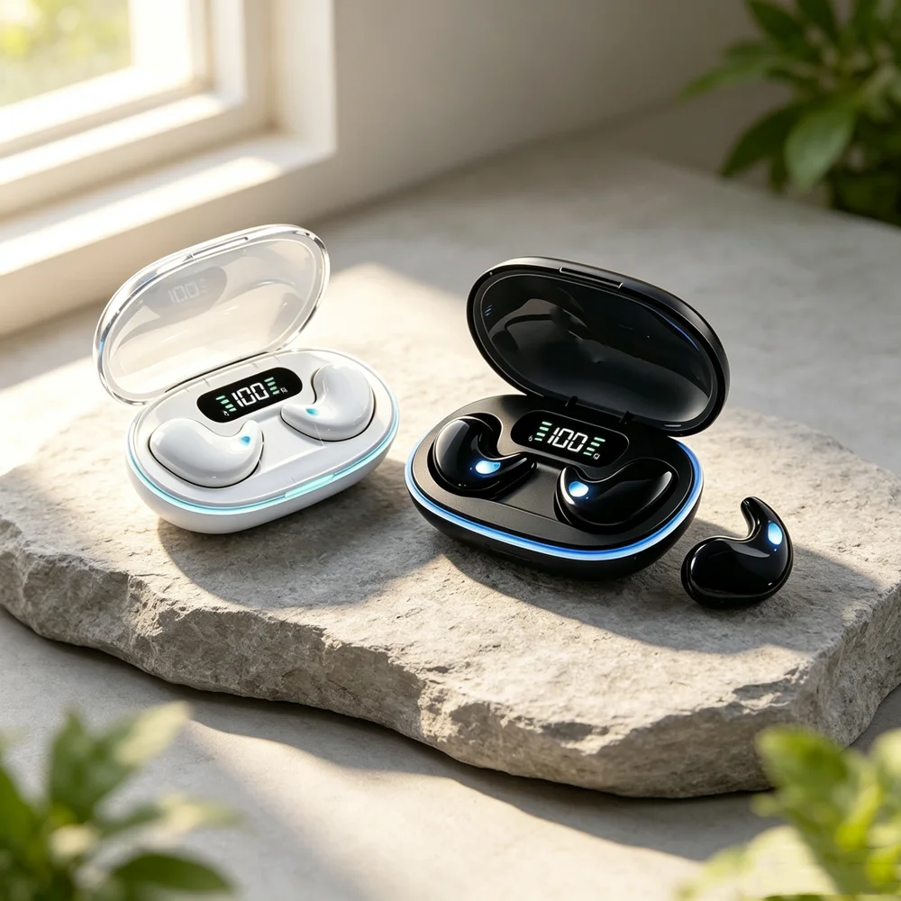 Bluetooth-Compatible Wireless Earbuds with Mic Invisible Sleep Earphones Sense-Free Micro Sleep Earbuds for Travel and Business