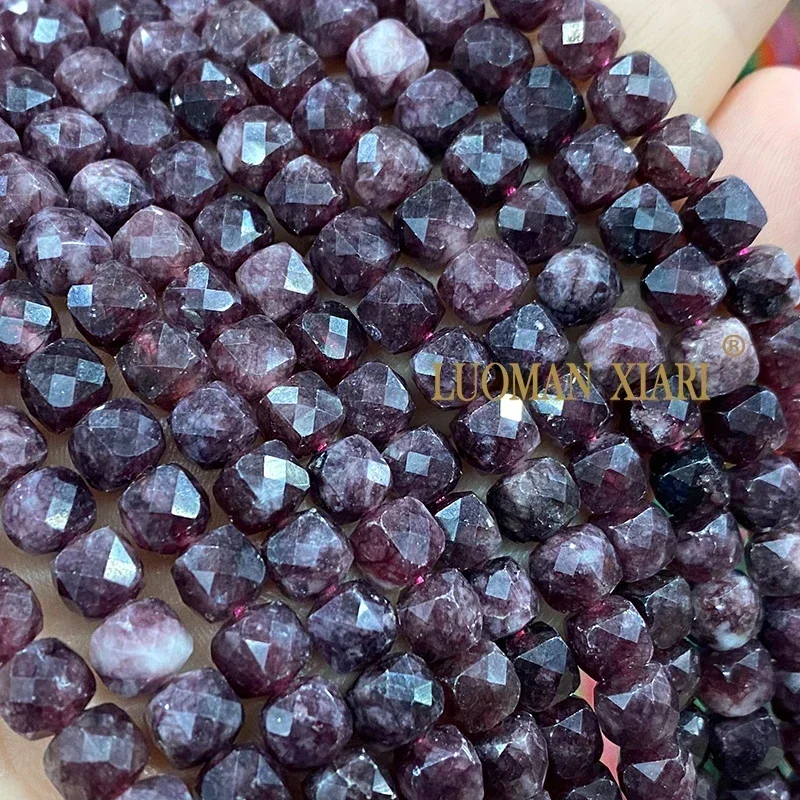 7x7MM Faceted Cube Natural Stone Dark Red Garnet Chalcedony Loose Square Spacer Bead for Jewelry Making Diy Bracelet Accessories