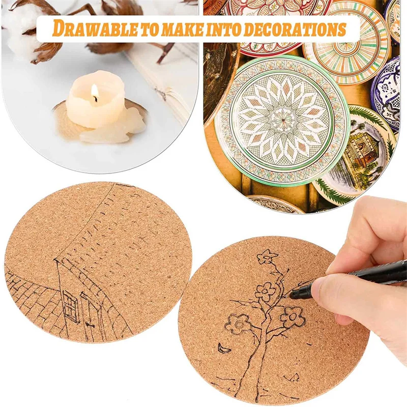 30/100Pcs Round Square Hexagon Thin Self-Adhesive Coasters Cork Mats Diy Crafts Supplies Backing Sheets Table Decor