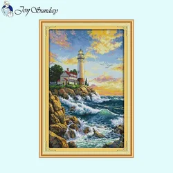 Seaside Lighthouse Landscape Pattern Cross Stitch Kit Aida 14CT White 16CT 11CT Printed Fabric Sewing Embroidery DIY Home Decor