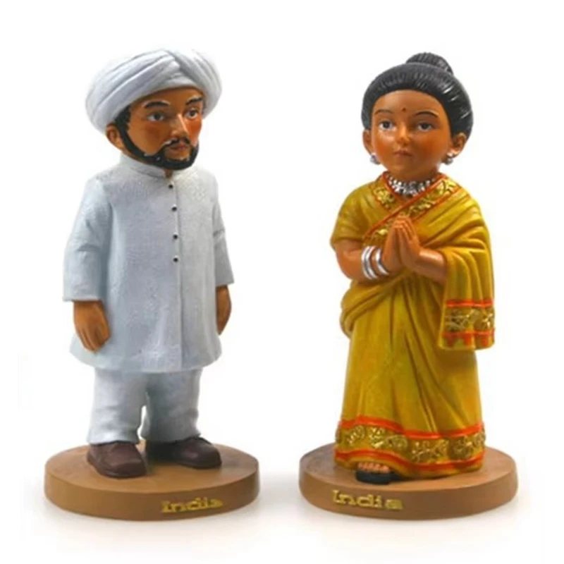 India National Costumes Hand-painted Resin Crafts World Celebrity Statue Tourism Souvenir Gifts Collection Home Decortion