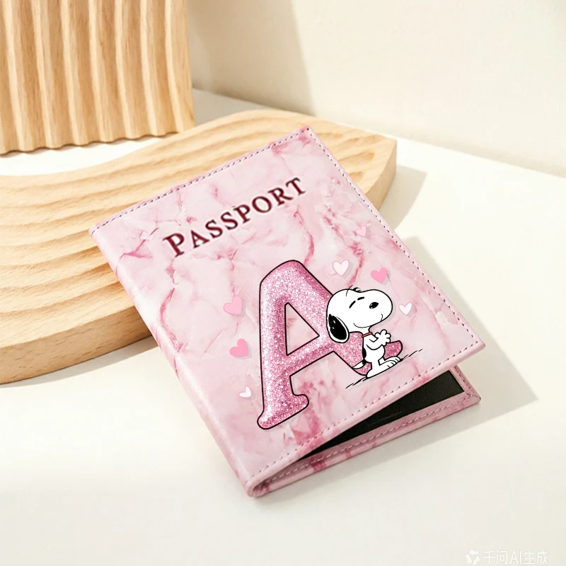 Snoopys Passport Holder Unisex Kawaii Travel Wallet Document Organizer Anime Cartoon Pink Waterproof Document Holder Passport