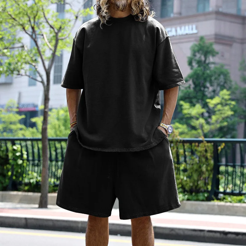 

Loose Casual Men's T-Shirt Set Short Sleeve Short Pants Summer Fashion Polyester Blend Fabric Comfortable Breathable Clothing