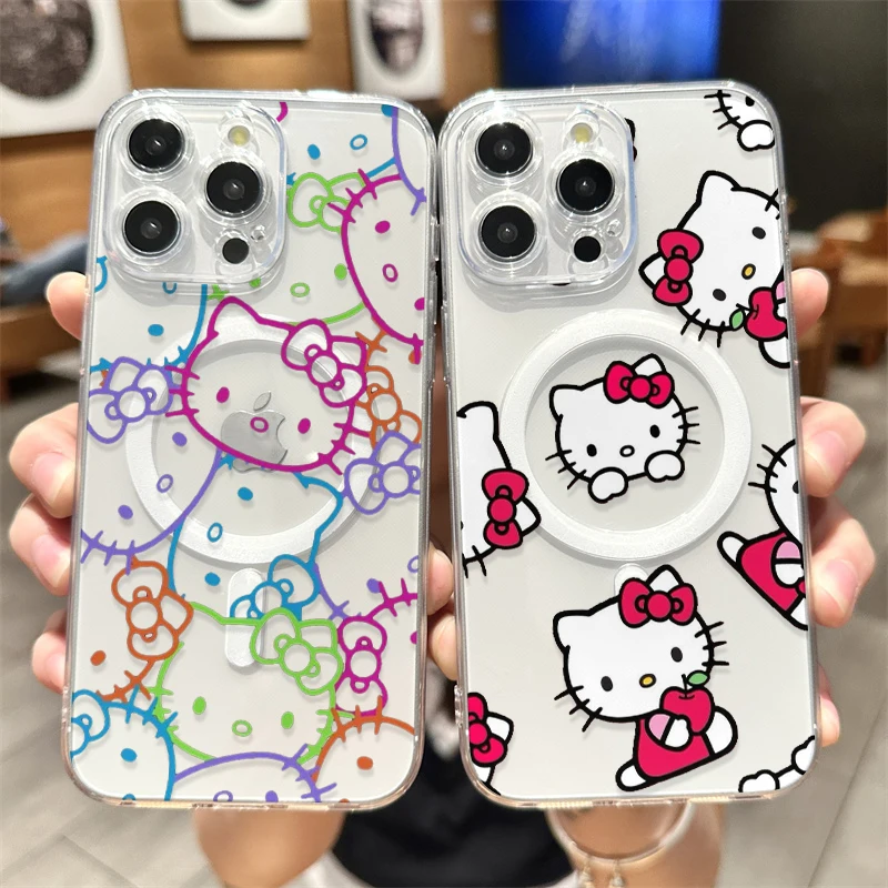 Sanrio Hello Kitty Cute Cartoon With Magsafe Case For iPhone 16 15 14 13 12 11 Pro Max Magnetic Compatible Hard Shell Cover