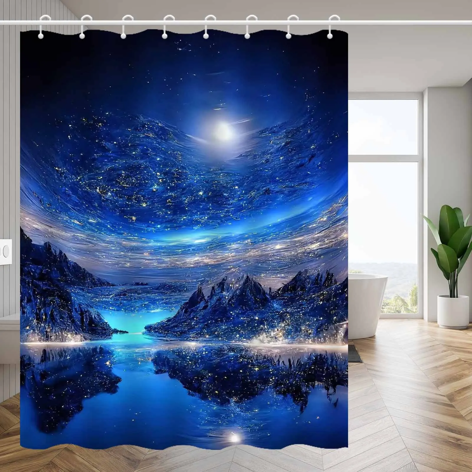 Cosmic Galaxy Nebula Night Sky Shower Curtain Waterproof Space Star Decoration Bathroom Tapestry Cosmic Ocean View Shower Curtai