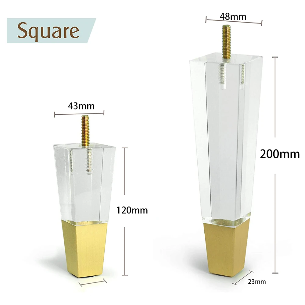 Patas cuadradas de acrílico para muebles, pies de repuesto para gabinete, decoración moderna y transparente, bricolaje, alta calidad, 12CM, 4 unidades por juego