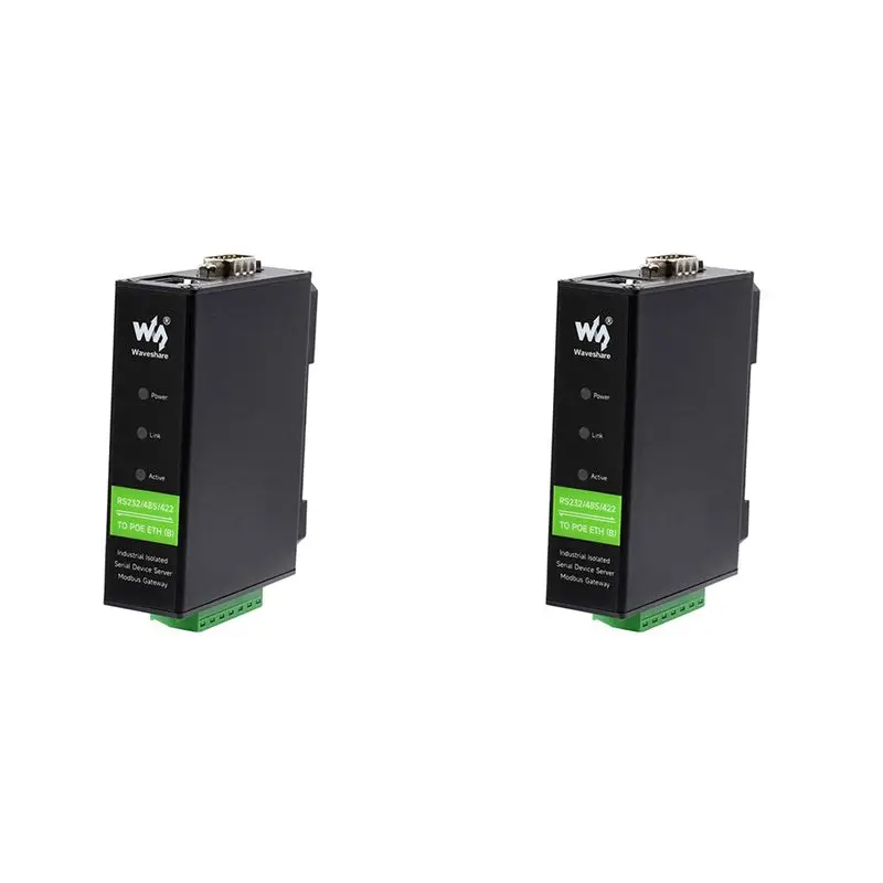 2X Waveshare Industrial Isolated RS232/485/422 To RJ45 Ethernet Module TCP/IP To Serial Module Rail Type[With POE]