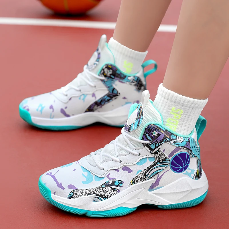 

Новые кроссовки для мальчиков, детская спортивная обувь для тренировок, нескользящая детская спортивная обувь на толстой подошве, брендовая баскетбольная обувь для детей