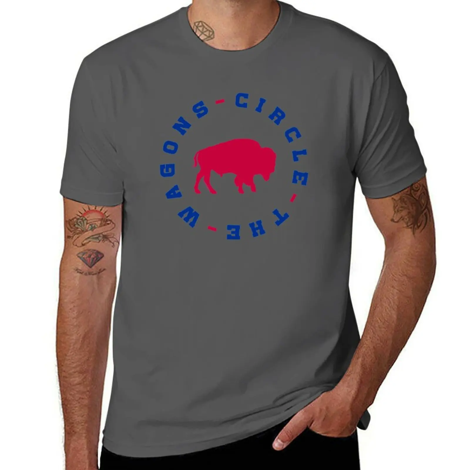 Circle The Wagons T-Shirt Plus Size Outdoor Casual Top