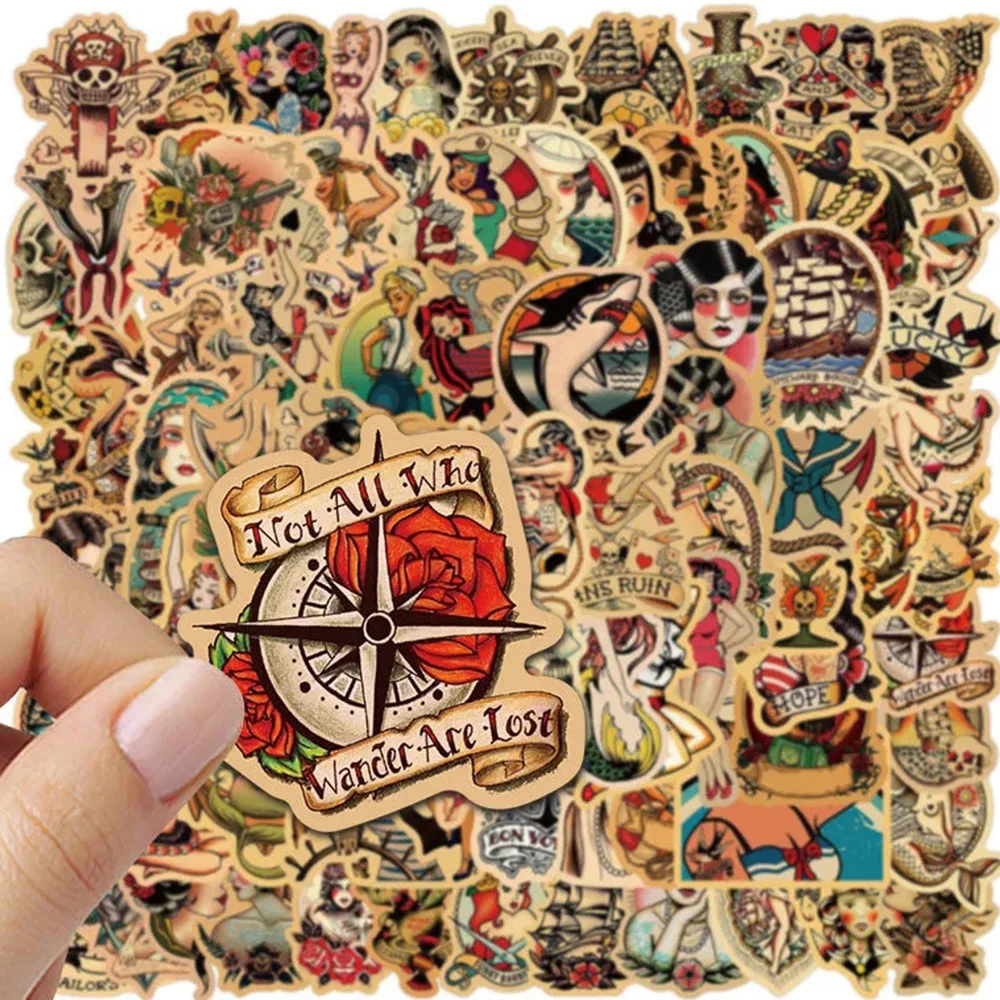 10/30/50/100pcs Retro old school tattoo style sticker refrigerator skateboard trolley case decals backpack waterproof PVC sticke