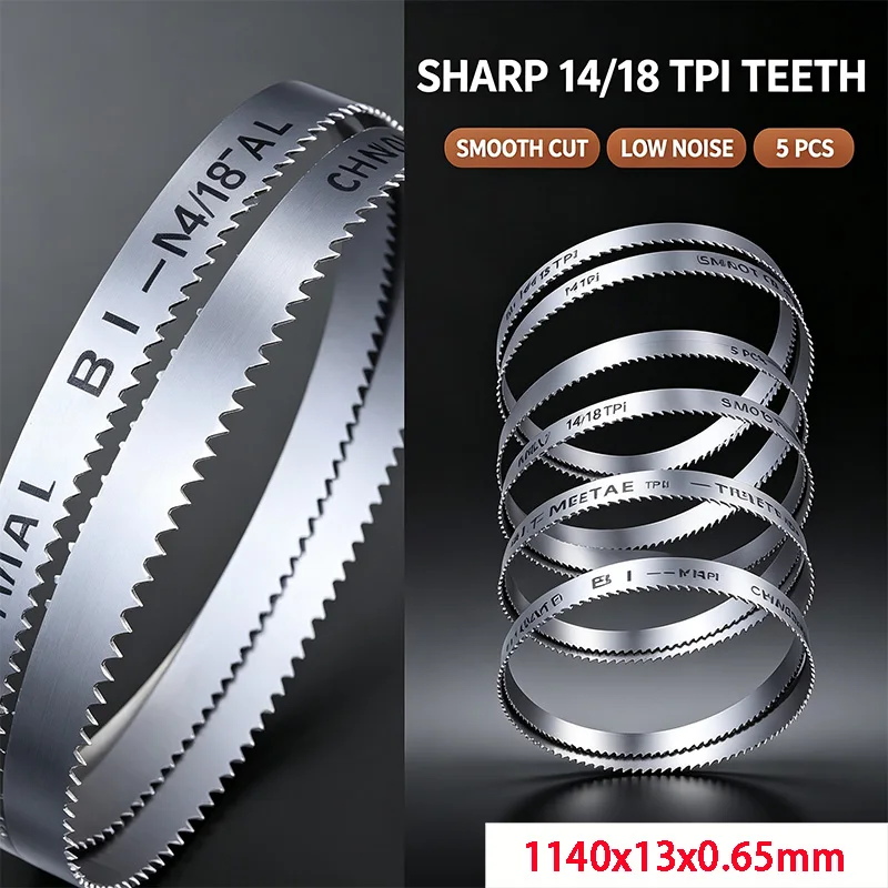 5pcs-14-18tpi-m42-bimetallic-band-saw-blade-1140x13x065mm-sharp-teeth-saw-blades-for-industrial-metal-cutting