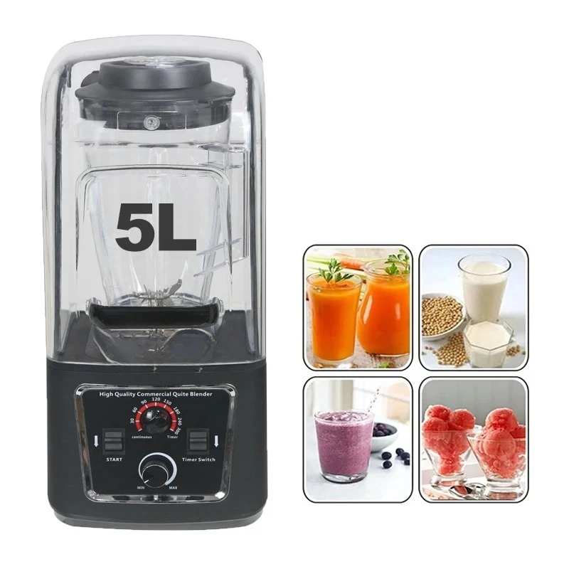5L Commercial Electric Ice Drink Blender High Speed Smoothie Milkshake Multi Function Ice Juicer Soundproof Blender