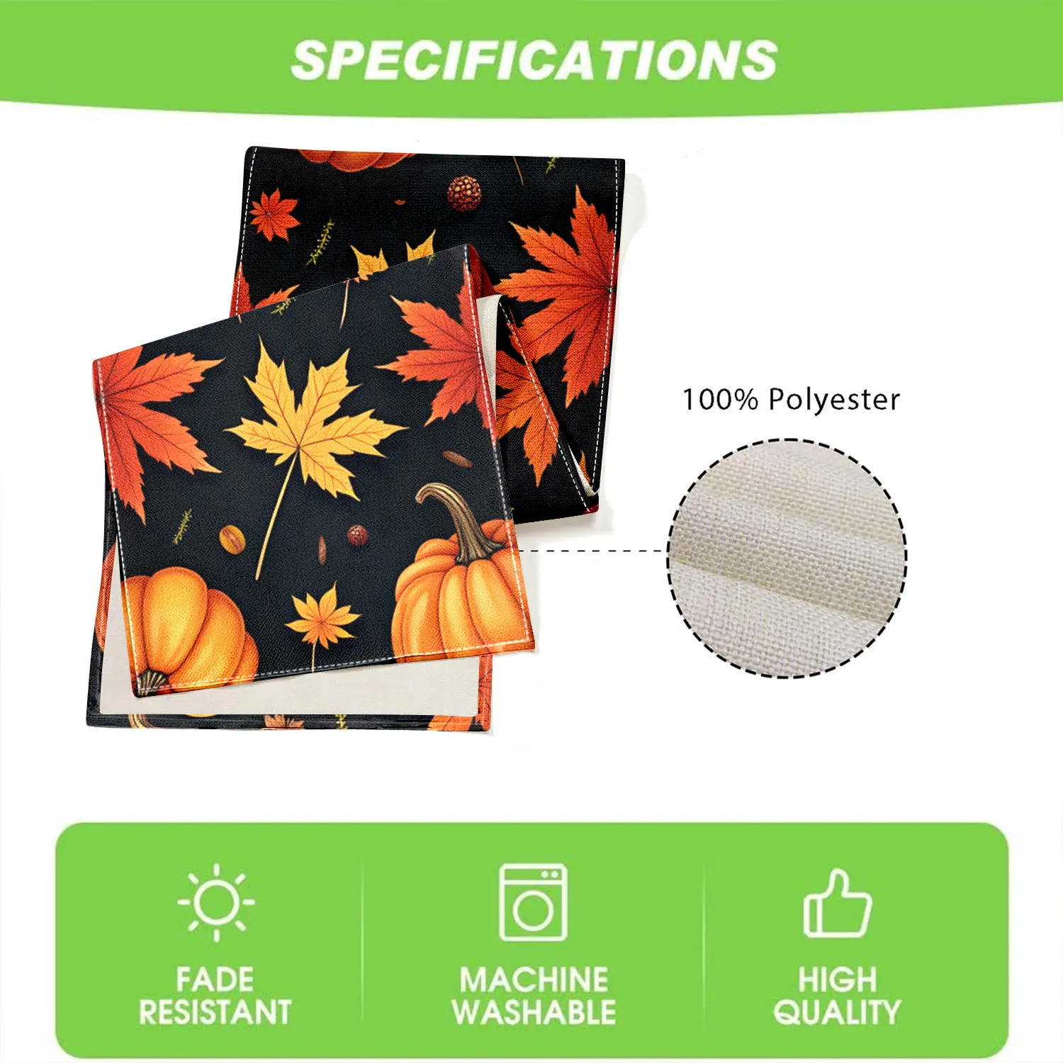 قطعة واحدة من مفرش طاولة بطابع الخريف مزين بأوراق الخريف والجلوط، مناسبة لزينة الخريف وعيد الشكر #6