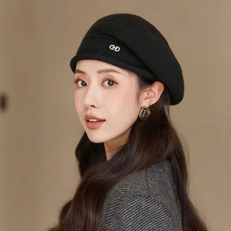 Hat Autumn Winter Women Beret Fashion Versatile Warm Knitted Wool Hat Light Luxury Style Slouchy Beanie