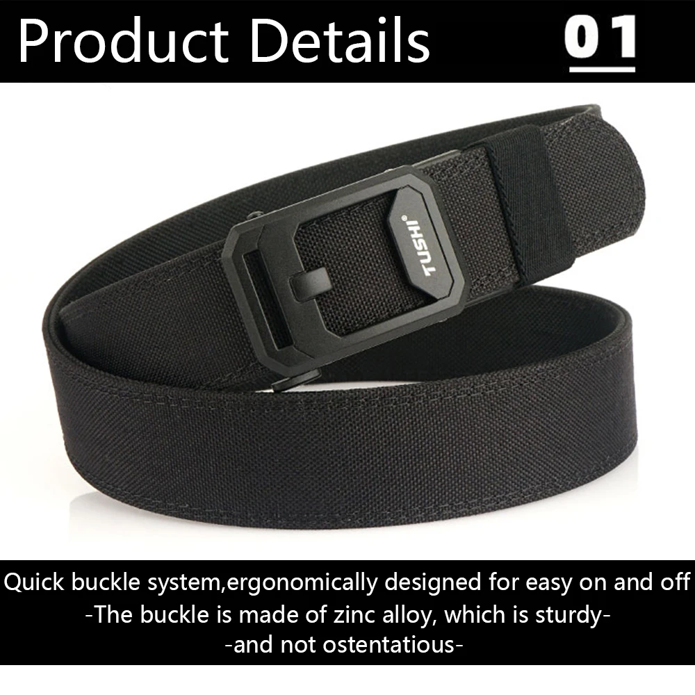TUSHI Neuer militärischer taktischer Gürtel für Herren, eng, robust, Nylon, robust, harter Gürtel für Herren, Outdoor, Freizeitgürtel, automatischer Bund – Detail 6