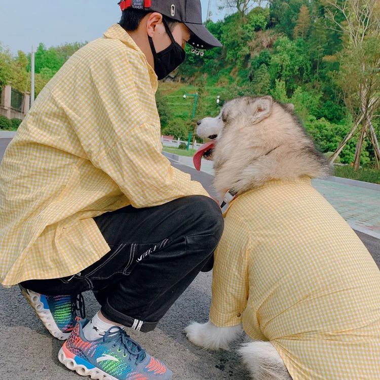 

M-6XL Labrador Golden Retriever t Shirt in Plaid with Matched Owner Human Clothes SUPPLI Shirts Small Medium Large Dog's Clothes