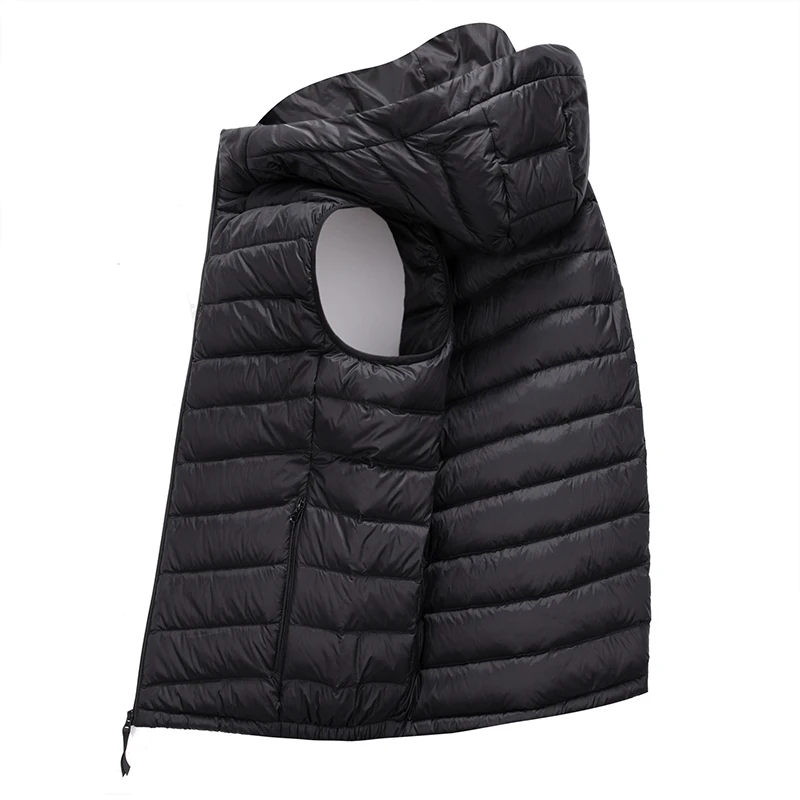 -30 ° Extreme Cold and Lightweight White Duck Down Men's Light and Thin Warm Down Vest Winter Coat Fashionable Versatile Hooded