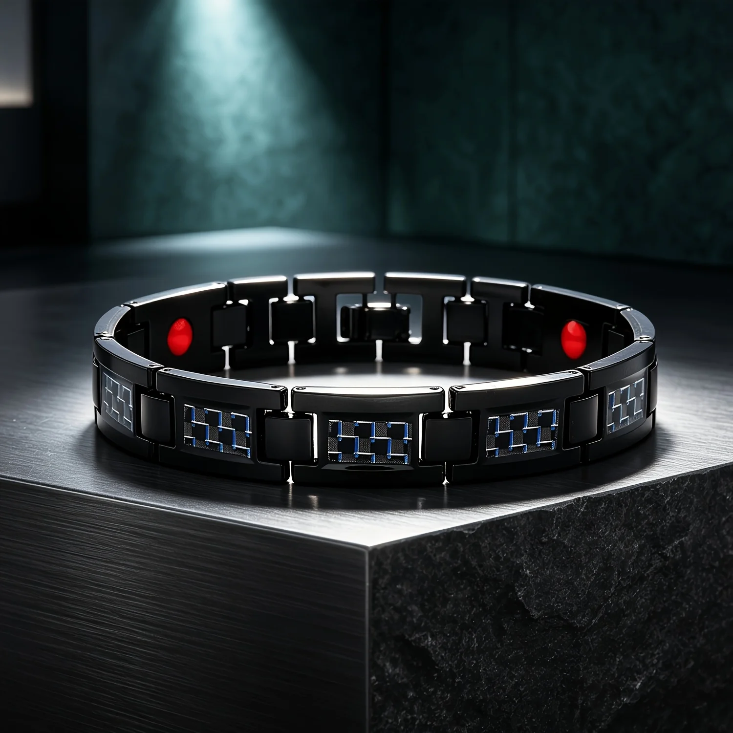 Men's Carbon Fiber Pure Copper Magnetic Bracelet, Multi-Color Inlaid Adjustable, Business Accessories Come with Chain Adjustment