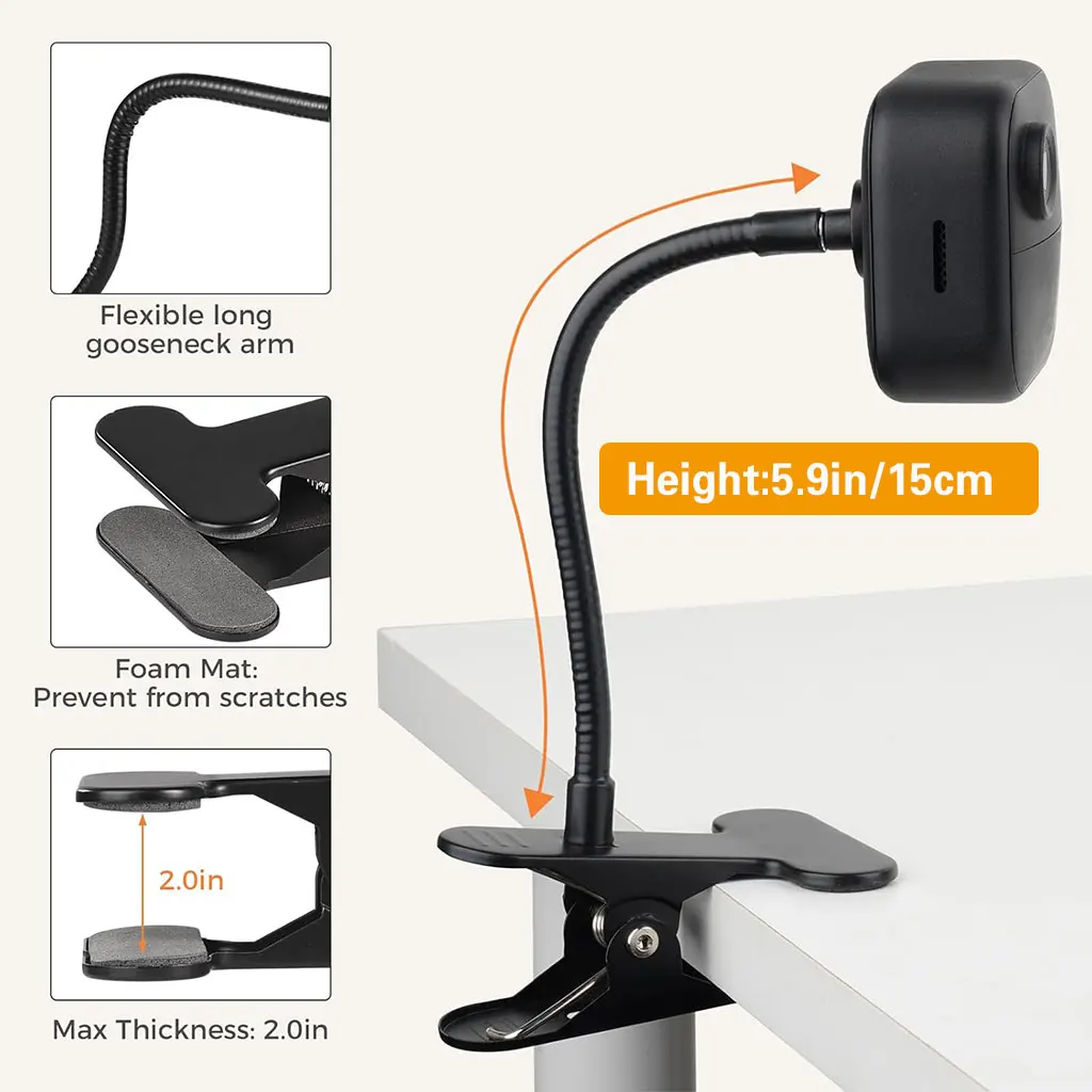 Clip Mount for Ring, Blink, Eufy, Nest, Wyze & Arlo - 15cm Gooseneck Arm, Flexible Clamp, Indoor/Outdoor view 2