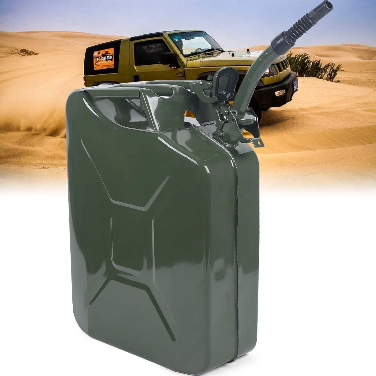 20L/5-gallon Steel Military Green Reserve Fuel Tank, Portable Gasoline Tank Jerry Fuel Can with Oil-out for The Rugged Off-road