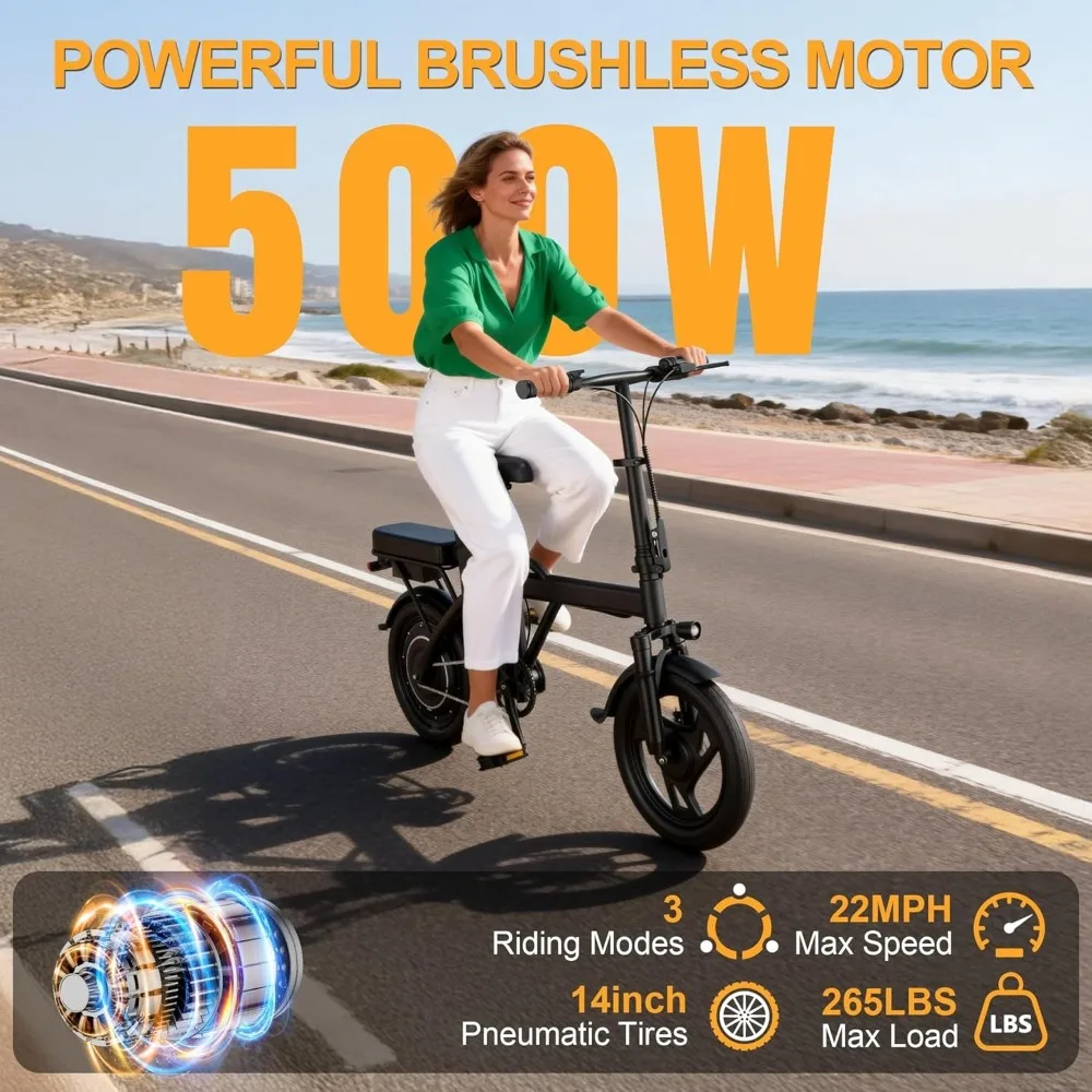 Bike for Adults, 500W Motor, 20 MPH Max Speed Folding Ebike, 14