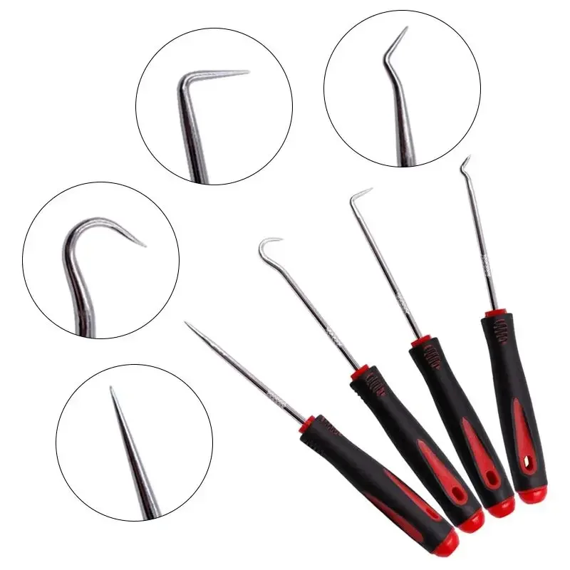 4pcs Pick and Hook Set Car Auto Oil Seal/O-Ring Seal Gasket Pick Hook Puller Remover Tire Stone Cleaning Auto Maintenance Tools