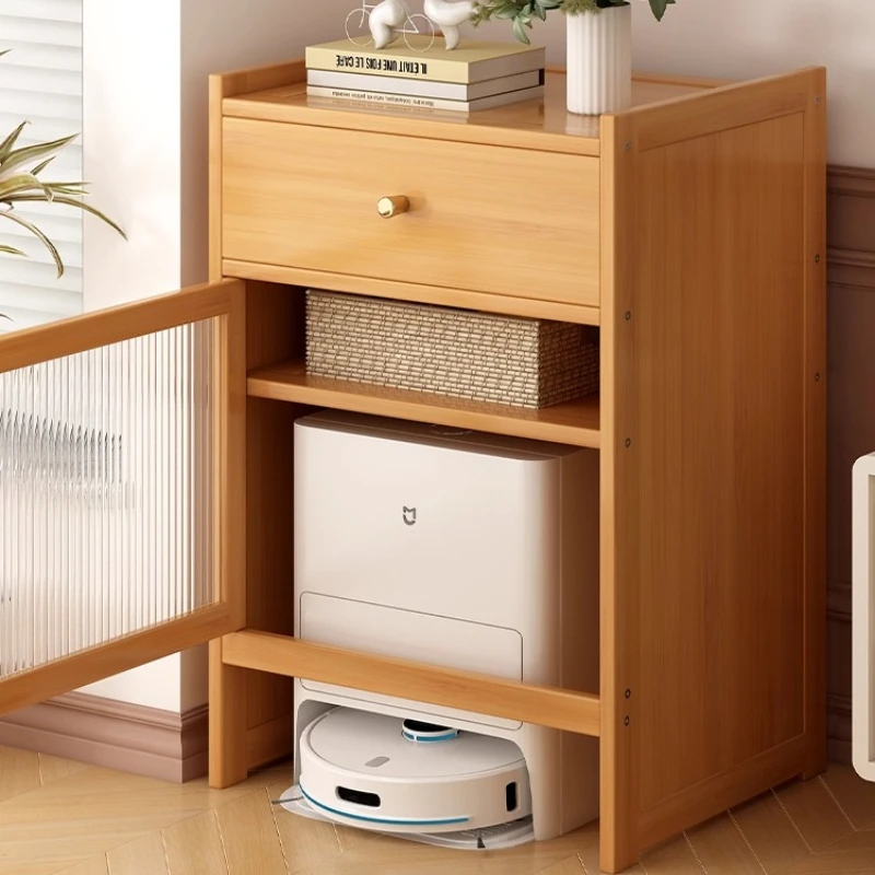 

Multifunctional Robot Vacuum Storage Cabinet Living Room Organizer Shelf Small Space Nightstand with Drawers Slim Side End Table