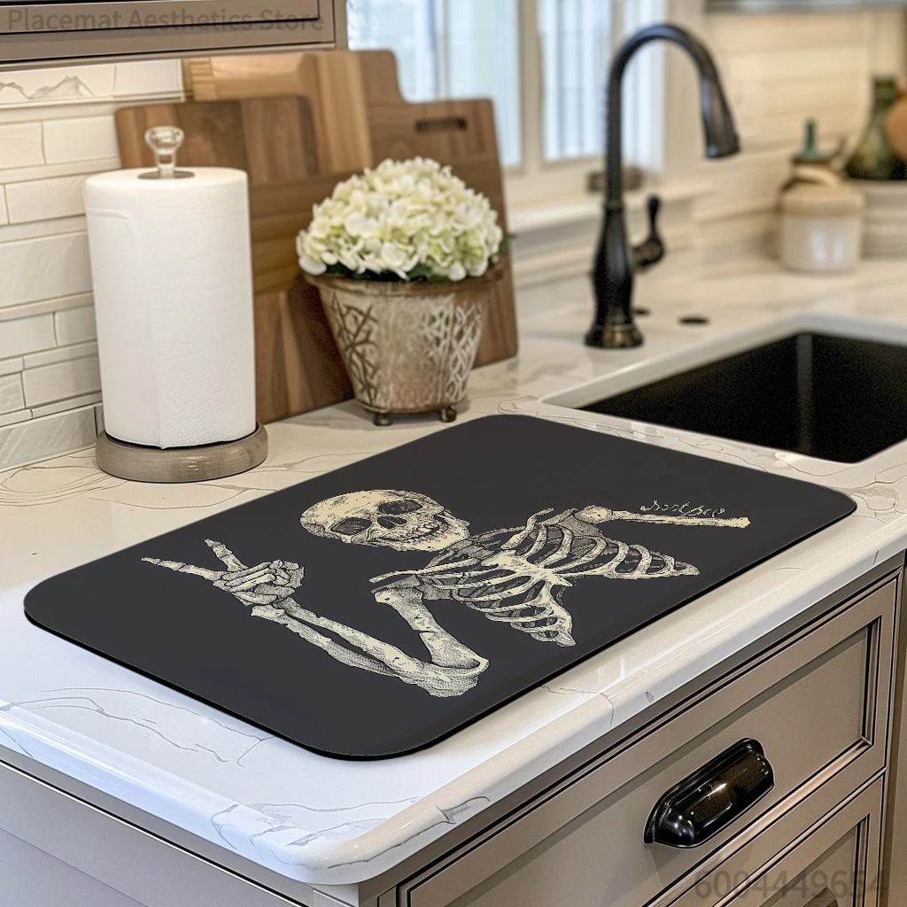 Kitchen Drying Mat Halloween Dry Coffee Mat Absorbent  Placemat Anti Slip Table Cup Drying Mats Table Decoration Accessories