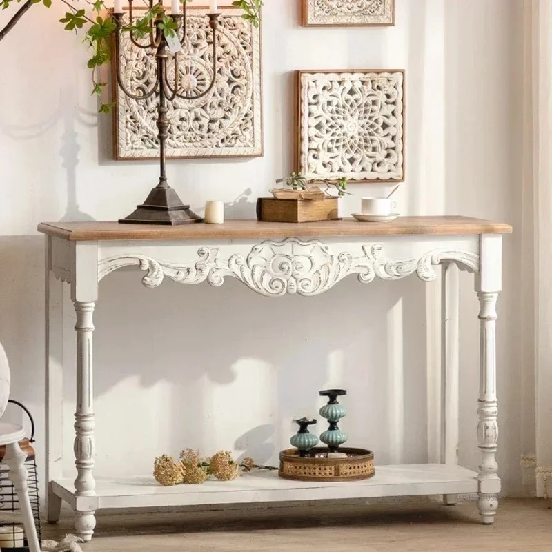 & Nordic Art Console Table Furniture Console Tables Retro Solid Wood Old Corridor Decoration Facing The Entrance Hallway Table W