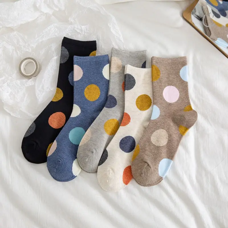Women's Socks Japanese Dot Harajuku Simple Versatile Mid Tube Socks Comfortable Breathable High-quality Cotton Socks For Girl