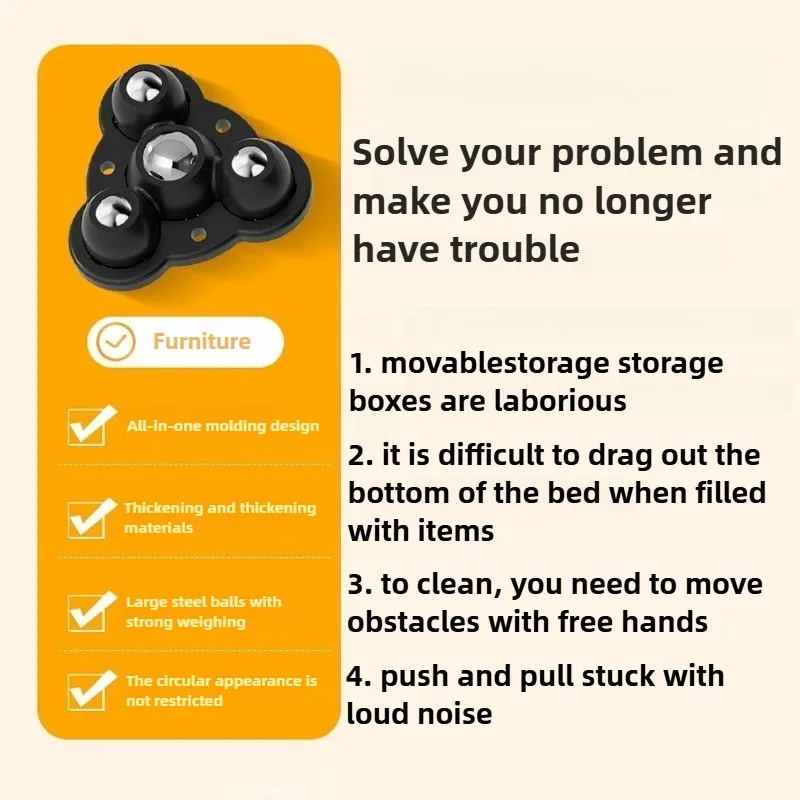 4Pcs Furniture Casters Wheels Heavy Duty Ball Pulley Self Adhesive Stainless Steel 360° Rotation Universal Wheel Load 10/60Kg