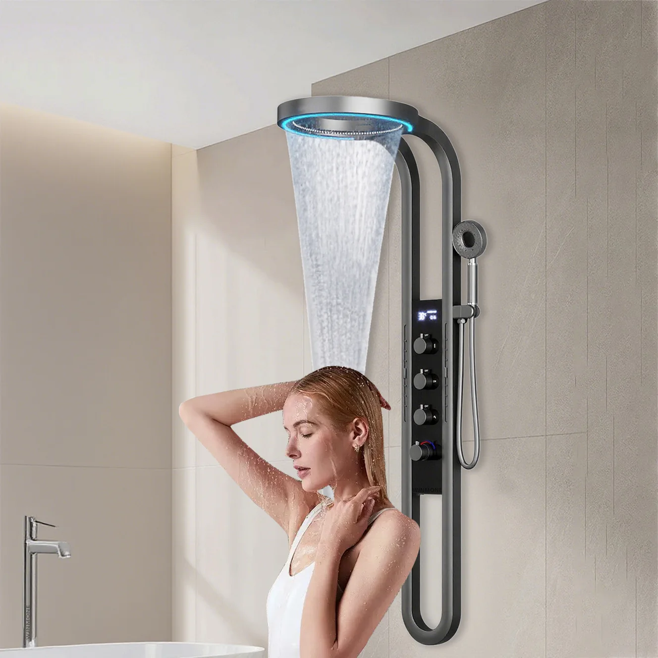 

Luxury Wall Mounted Spa Massage Shower Panels System Digital Display Rain Shower for Bathroom Brass Mixer Faucet Full Shower Set