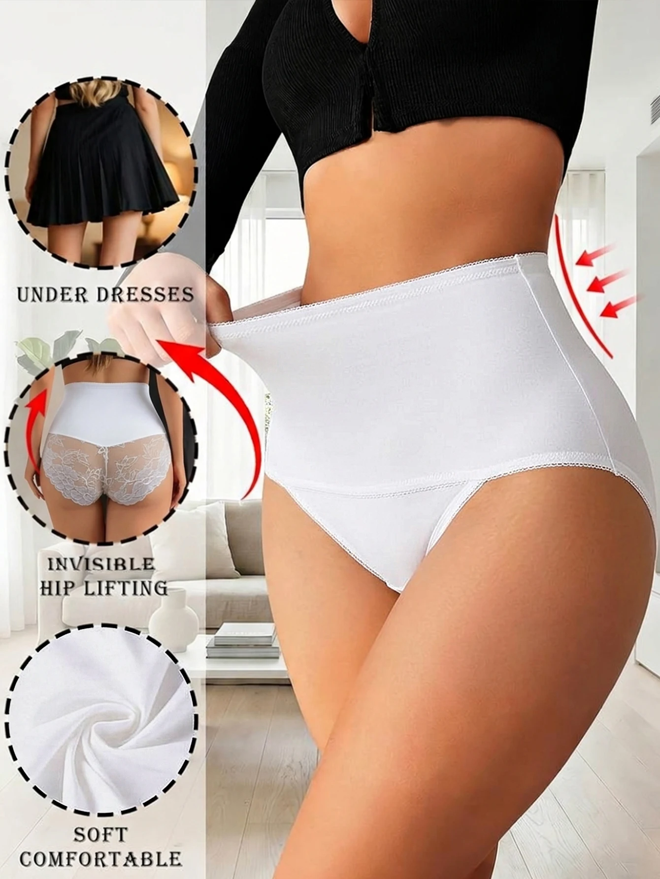 Women High Waist Tummy Control Shaping Panties Floral Lace Back Butt Lifter Shapewear High Elastic Slim Body Shaper Briefs view 3