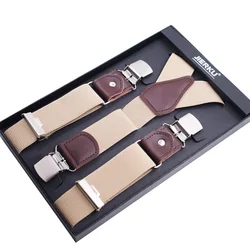 Men's Suspenders Casual Clips Braces Leather Suspensor Adjustable Belt Strap Bretelles Vintage Mens Suspender For Skirt With Box